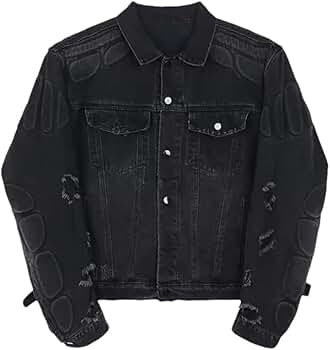 Mens 3D Padded Denim Jacket Heavy Industry Vintage Wash Ripped